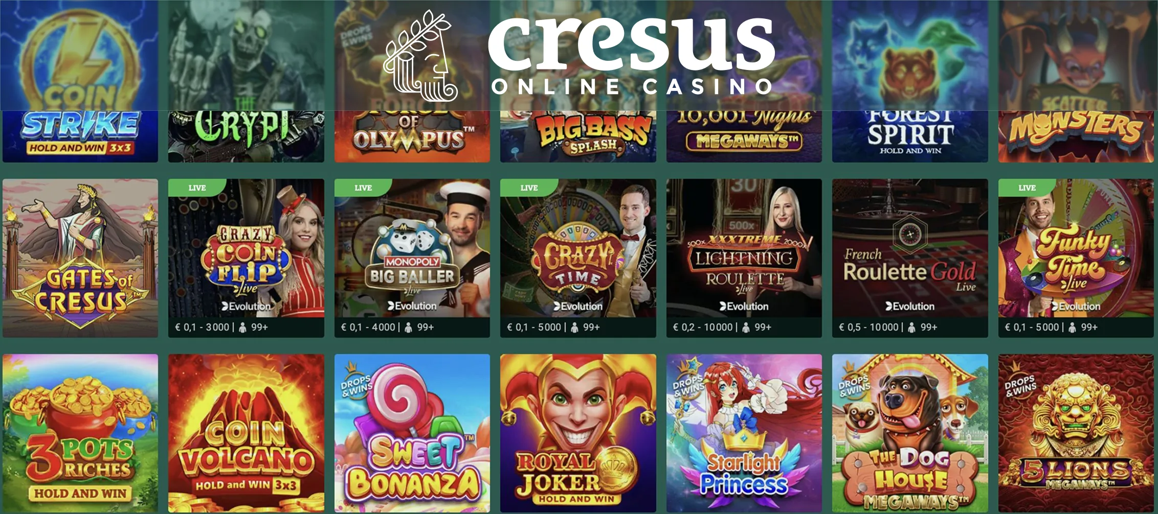 Sélection de jeux disponibles sur Cresus Casino